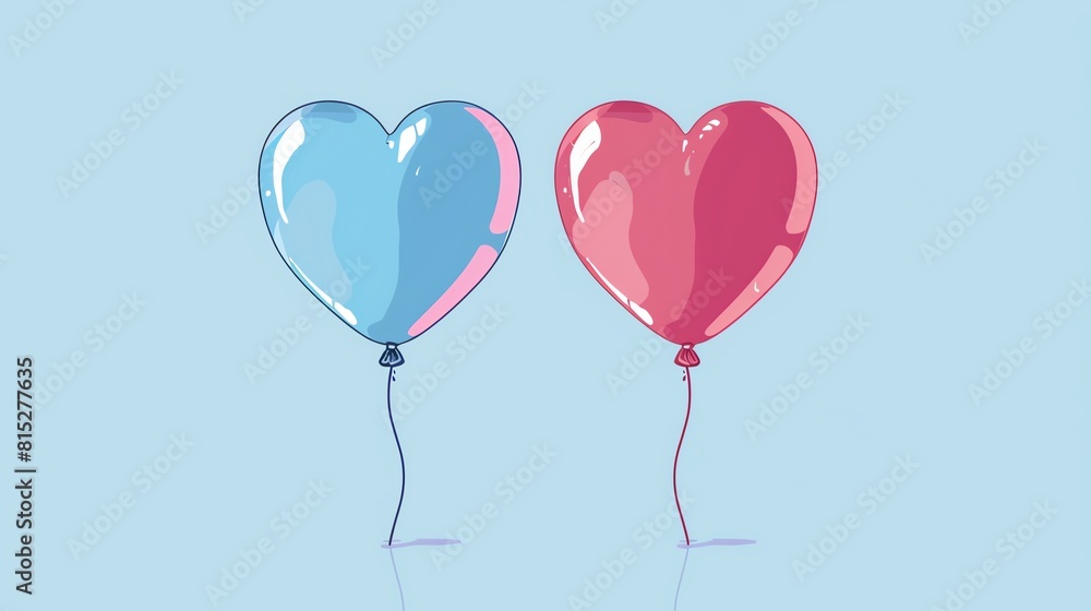 Love heart balloon flat design, side view, balloon theme, cartoon drawing, colored pastel Love heart balloon flat design, side view, balloon theme, cartoon drawing, colored pastel
