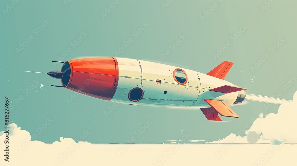 Model rocket flat design, side view, rocket theme, cartoon drawing, colored pastel Model rocket flat design, side view, rocket theme, cartoon drawing, colored pastel