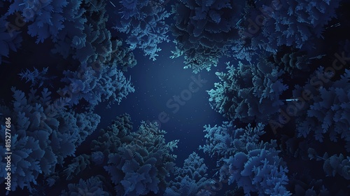 Night forest flat design  top view  night theme  3D render  Analogous Color Scheme