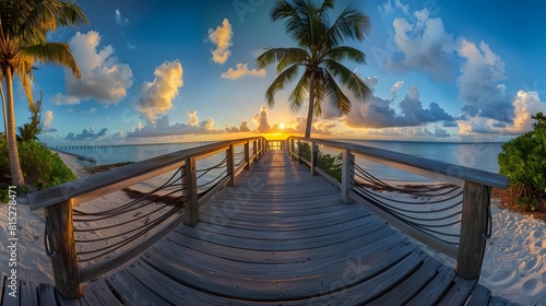 Panorama view of footbridge to the Smathers beach at sunrise - Key West, Florida. © Love Muhammad