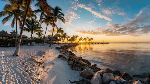 Panorama view of footbridge to the Smathers beach at sunrise - Key West, Florida. photo