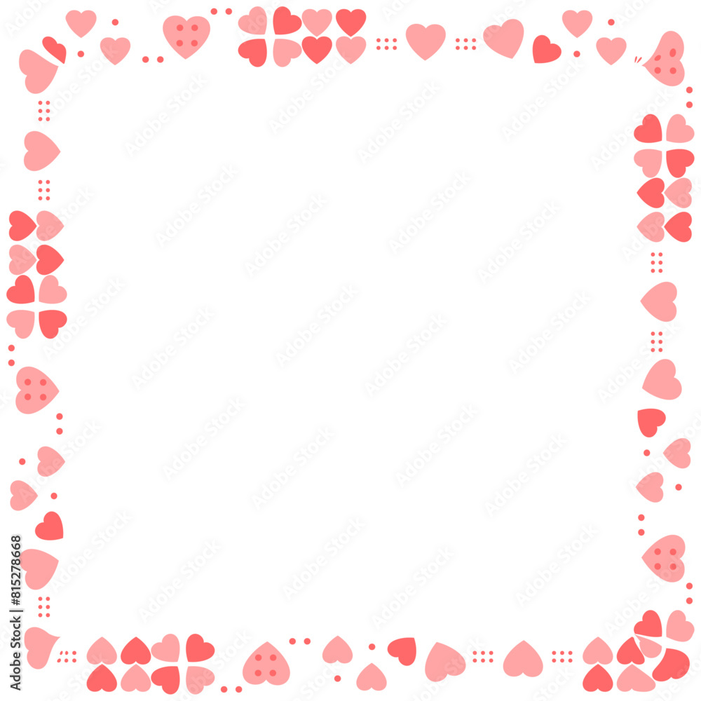 Hand drawn hearts border and frame on white background Hand drawn hearts border and frame on white background