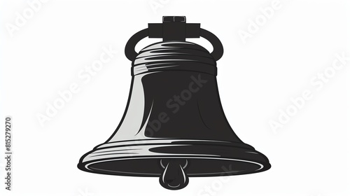 Liberty bell flat design, front view, bell theme, cartoon drawing, black and white