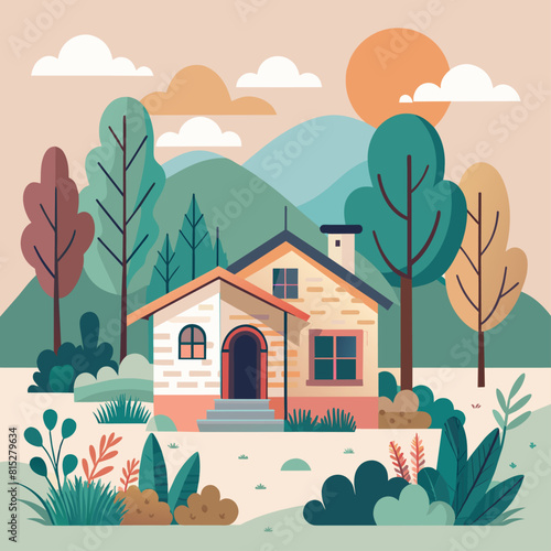 Minimalist countryside building, crafted in an adorable doodle style, Generative AI