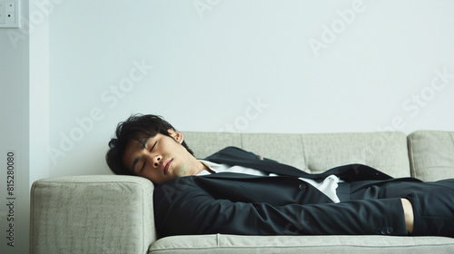 ソファで寝る若い男性 photo