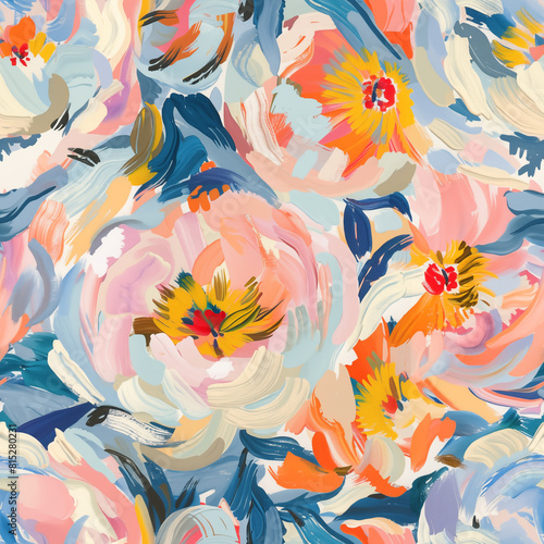 Fototapeta Naklejka Na Ścianę i Meble -  Seamless floral pattern with pink and blue peonies on white  background. Watercolor. Template design for textiles, interior, clothes, wallpaper. Botanical art print