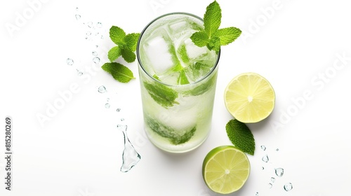 Mojito cocktail alcohol bar long drink traditional fresh tropical beverage top view copy space on white background photo