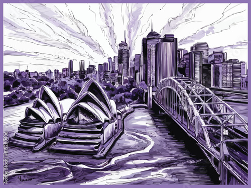Watercolor sketch of Sydneys iconic landmarks and dynamic city life illustration