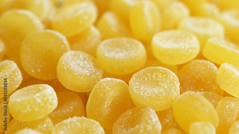 Close View of Sour Lemon Drops Candy - Yellow Hard Confectionery with a Tangy Taste - Close View of Sour Lemon Drops Candy - Yellow Hard Confectionery with a Tangy Taste -