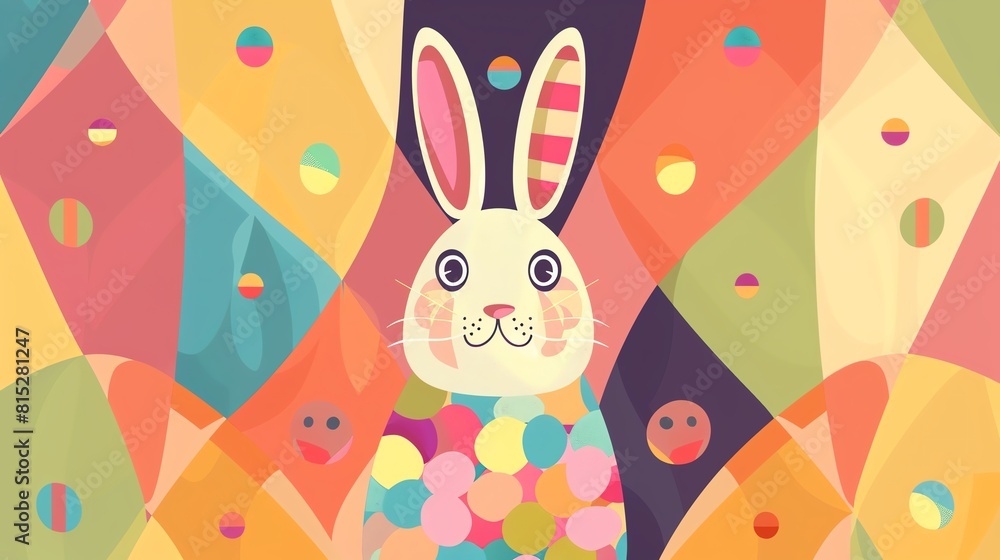 Easter bunny flat design, front view, Easter theme, animation, Tetradic color scheme