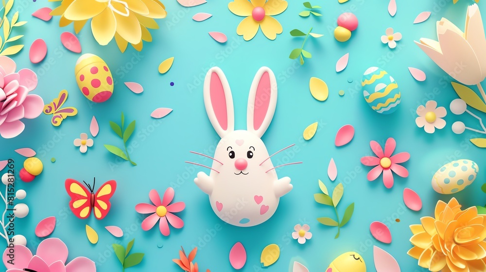 Easter card flat design, top view, Easter theme, animation, Analogous Color Scheme Easter card flat design, top view, Easter theme, animation, Analogous Color Scheme