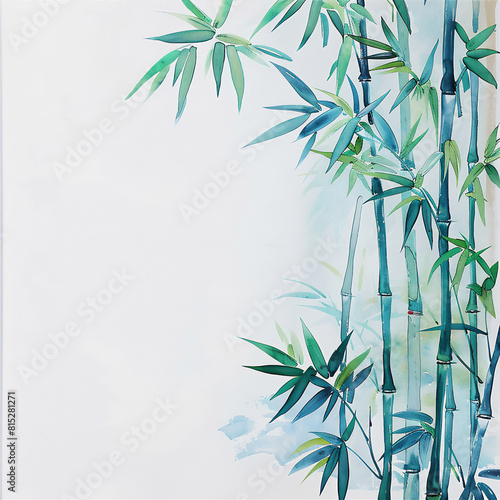 Bamboo trees illustration with copy space in artistic water painting. Asian Wallpaper.