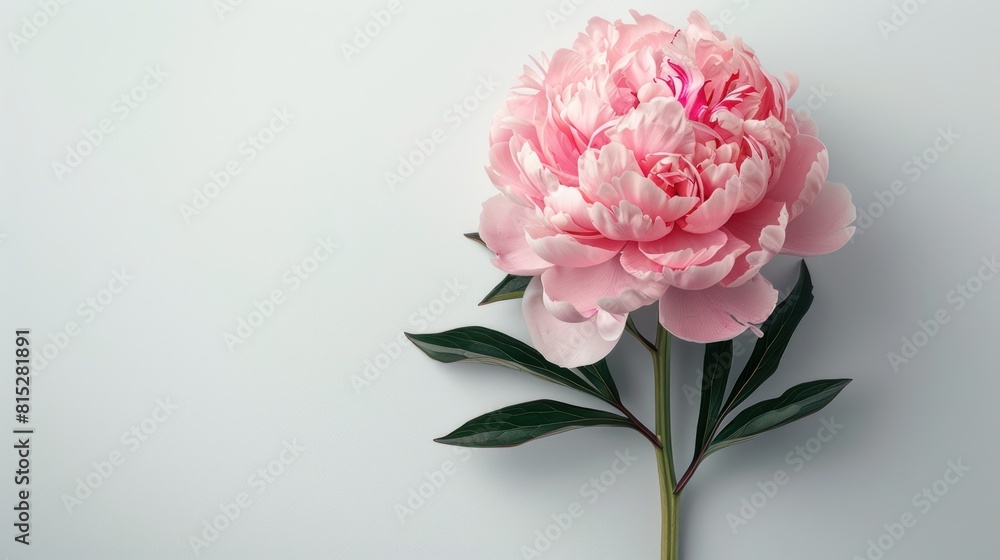 Delicate Pink Peony Blossom on Clean White Background