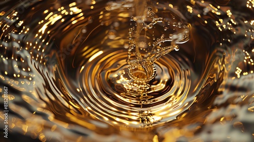 Abstract illustration of splashing golden color liquid with ripples on the surface. photo