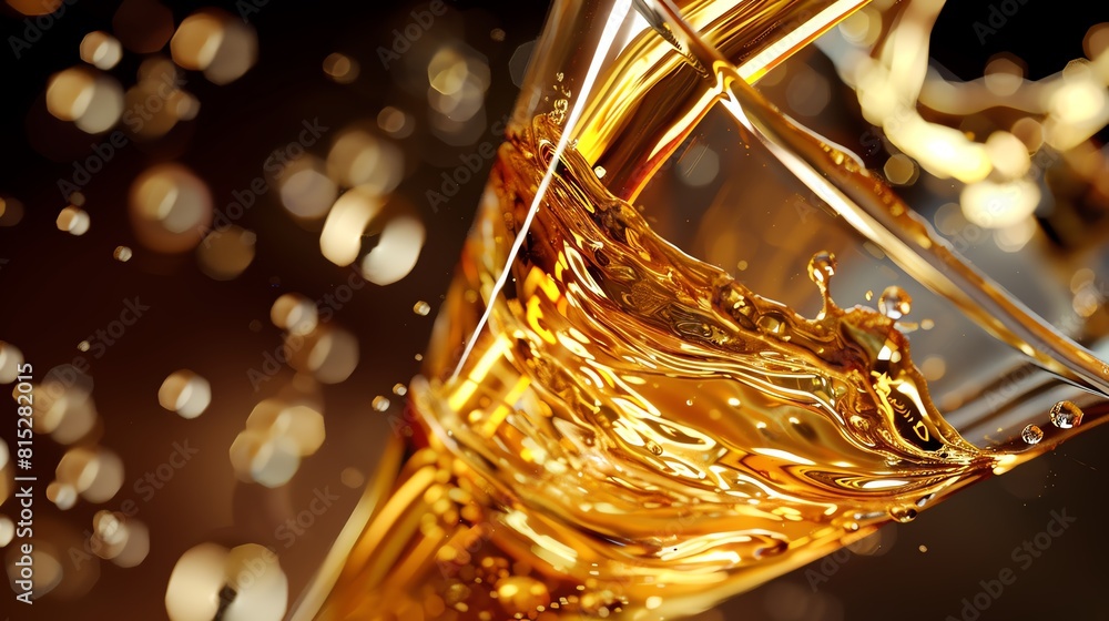 A dynamic image of golden liquid being poured into a glass, capturing the motion and bubbles of the drink. A dynamic image of golden liquid being poured into a glass, capturing the motion and bubbles of the drink.