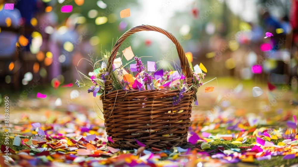 Capture the magic of your wedding ceremony with a beautiful wicker basket filled to the brim with confetti for that perfect confetti photo moment Capture the magic of your wedding ceremony with a beautiful wicker basket filled to the brim with confetti for that perfect confetti photo moment