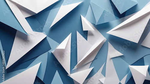 Abstract blue and white paper geometry composition banner background  Generative AI