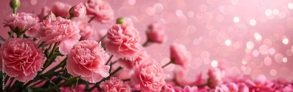 Happy Mother's Day Banner with Pink Carnations on a Pink Background Happy Mother's Day Banner with Pink Carnations on a Pink Background