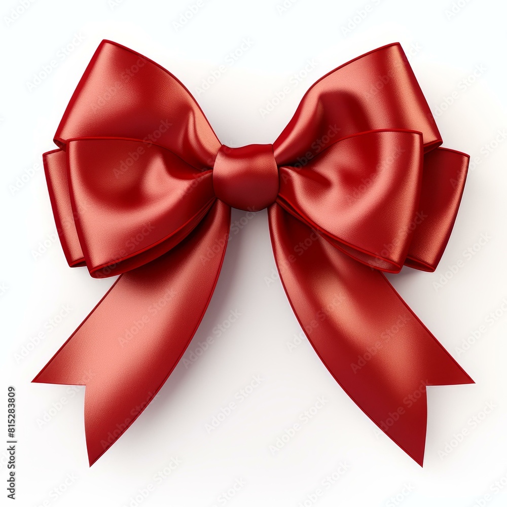 Vivid crimson bow and ribbon on a stark white background, Ai Generated Vivid crimson bow and ribbon on a stark white background, Ai Generated