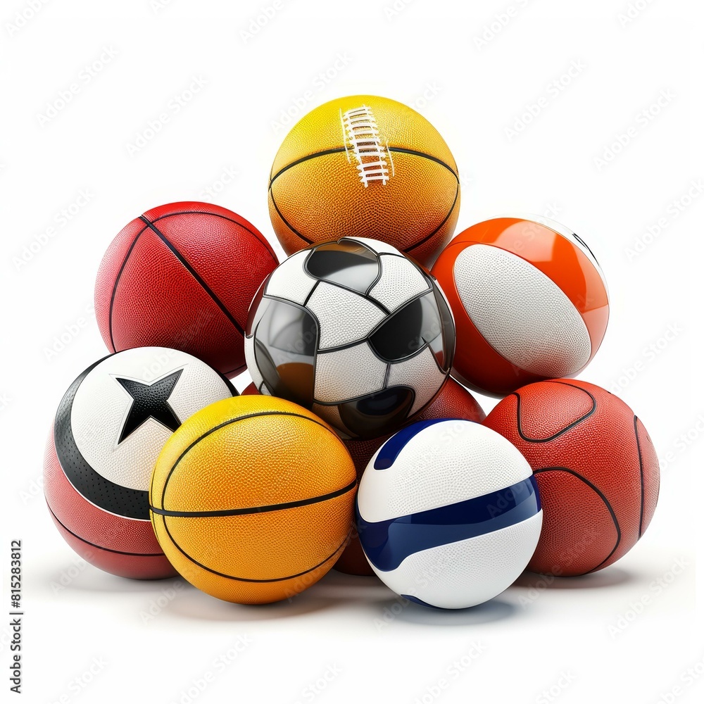 Colorful collection of various sports balls on a pristine white backdrop, Ai Generated