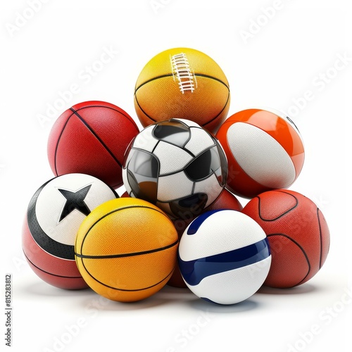 Colorful collection of various sports balls on a pristine white backdrop  Ai Generated