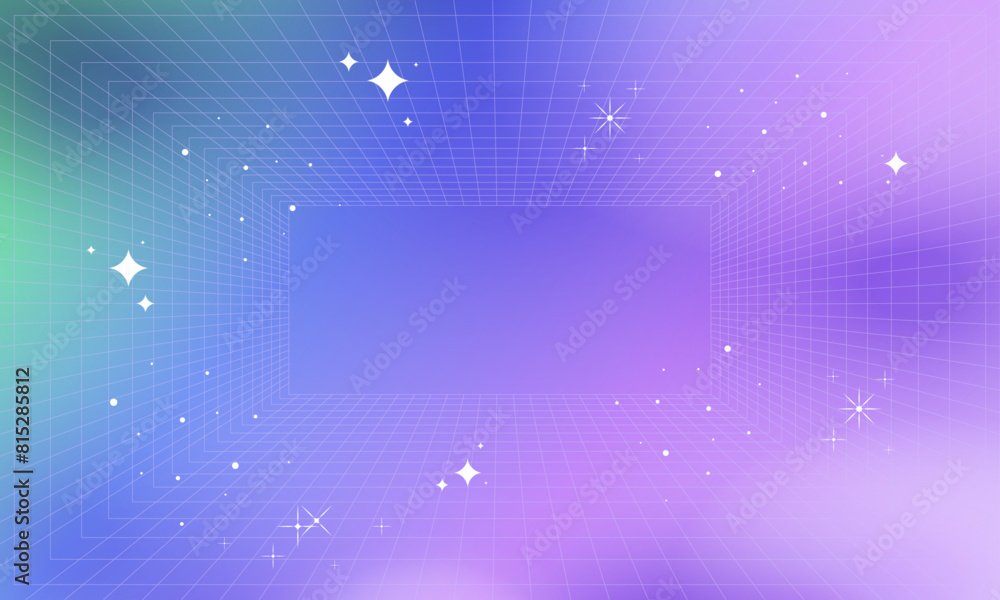 Fototapeta premium Gradient y2k background, Pastel Neon Holographic Mesh Gradient Abstract Background with Copy Space and Handdrawn Kawaii Y2K