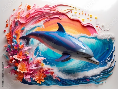 Vibrant Iridescent Dolphin Illustration of Enchanting Marine Art