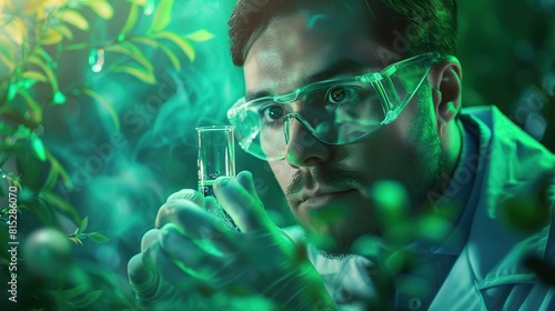 Wallpaper Mural Imaginative American scientist exploring the unknown, against a backdrop of vibrant emerald green Torontodigital.ca