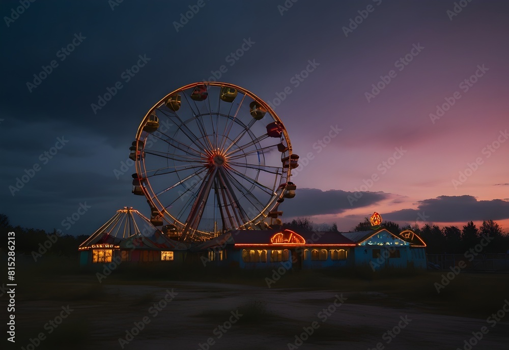 abandoned amusement park at dusk, generative AI abandoned amusement park at dusk, generative AI