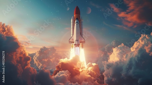 Fototapeta Naklejka Na Ścianę i Meble -  Launching Space Rocket. Start new business concept.
