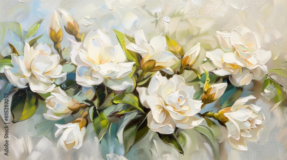 Brushstrokes of creamy white gardenias