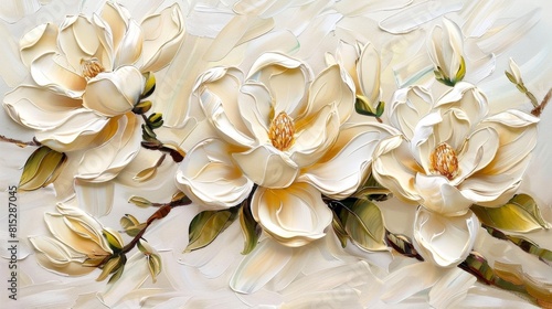 Brushstrokes of creamy white magnolias © chayantorn