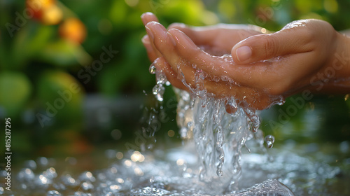 流水で手を洗う