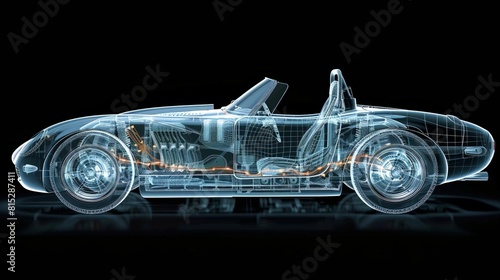 Visualize a roadster under an xray, revealing the complexity of its electrical systems and frame structure © Nawarit