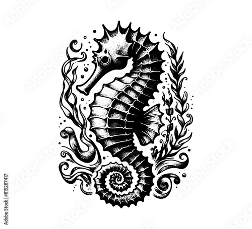 Seahorse hand drawn vecctor illustration