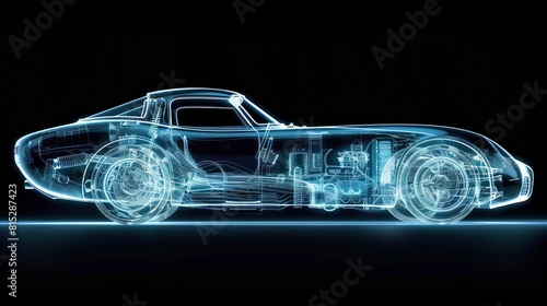 Visualize a roadster under an xray, revealing the complexity of its electrical systems and frame structure