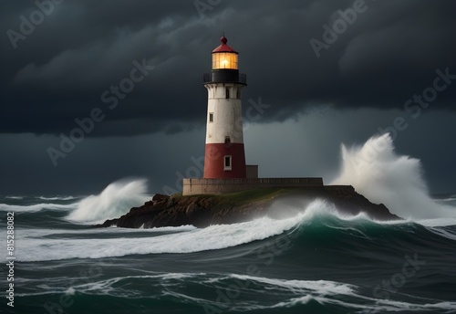 old lighthouse during a storm  generative AI