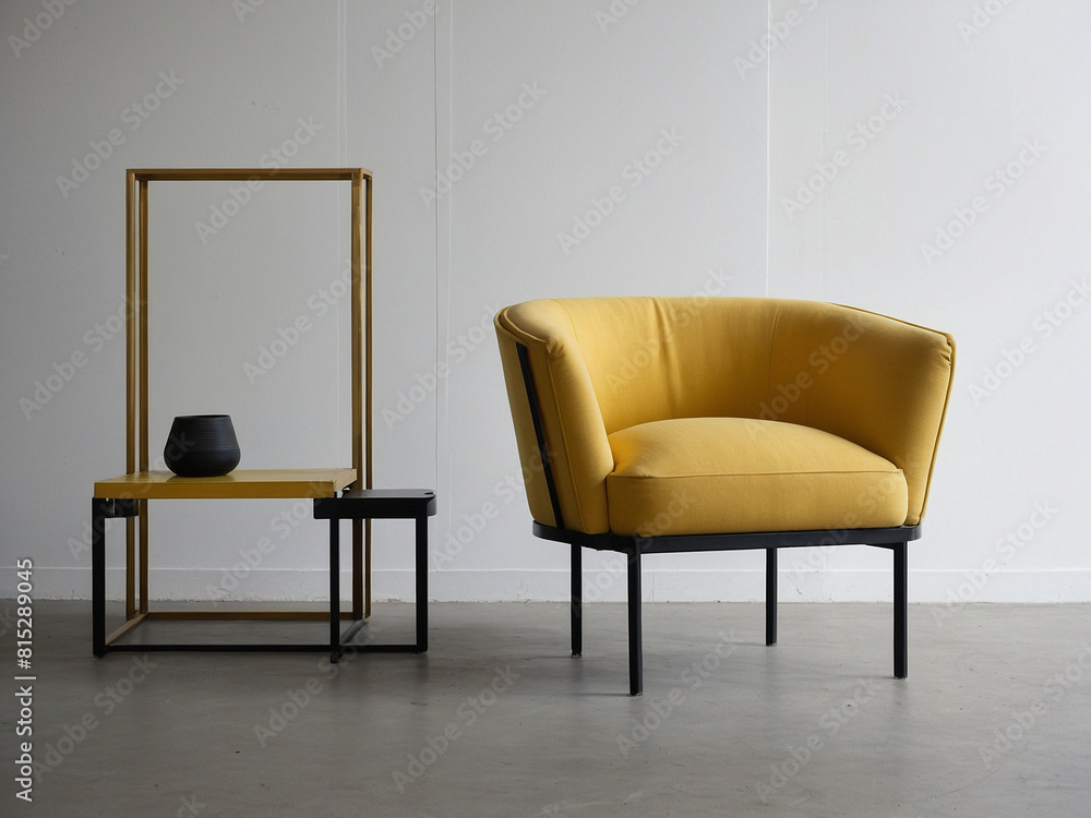 Sunny Comfort, Yellow Polyester Armchair in White Room Sunny Comfort, Yellow Polyester Armchair in White Room