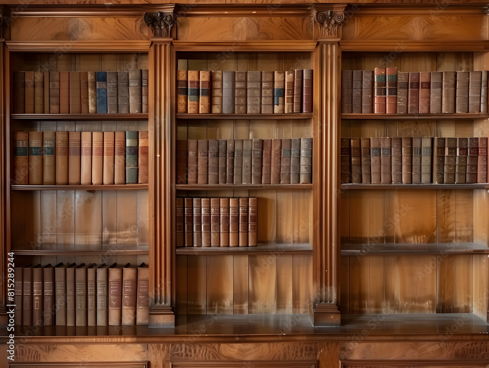 A large wooden bookcase with many books on it. The books are of various sizes and colors. The bookcase is tall and has three shelves. The books are arranged in a way that they are easy to access A large wooden bookcase with many books on it. The books are of various sizes and colors. The bookcase is tall and has three shelves. The books are arranged in a way that they are easy to access