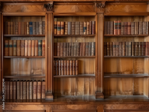 Wallpaper Mural A large wooden bookcase with many books on it. The books are of various sizes and colors. The bookcase is tall and has three shelves. The books are arranged in a way that they are easy to access Torontodigital.ca