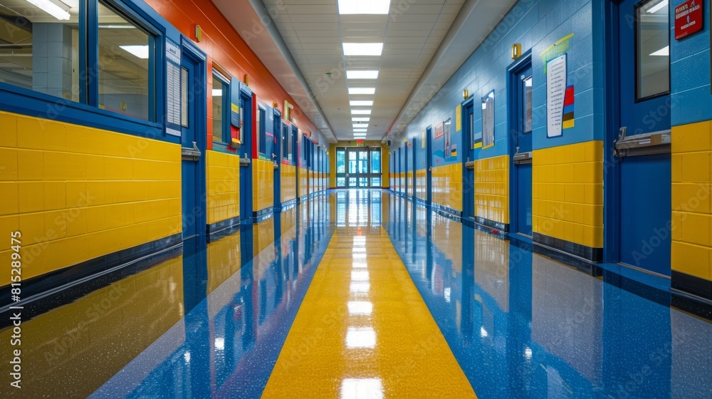 Fototapeta premium The freshly polished hallways in school , the back-to-school concept