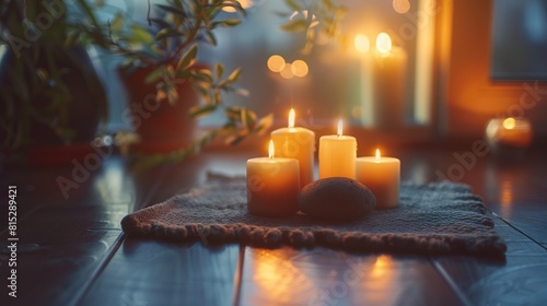Practice mindfulness and meditation for mental well-being  surrounded by calming candles and soothing music