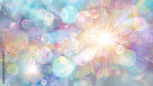 Abstract glowing bubbles with radiant burst - This image shows multicolored bubbles with a central bright light flare, giving a vibrant abstract feel © Tida