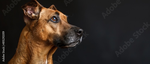 Dog Portrait Brown Dog Closeup Canine Pet on Black Background, Copy Space