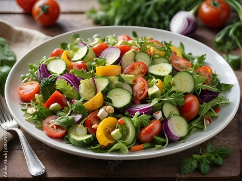 A portion of vegetable salad with various types of vegetables. healthy food healthy living concept