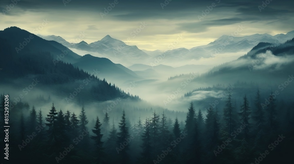 watercolor landscape with fog