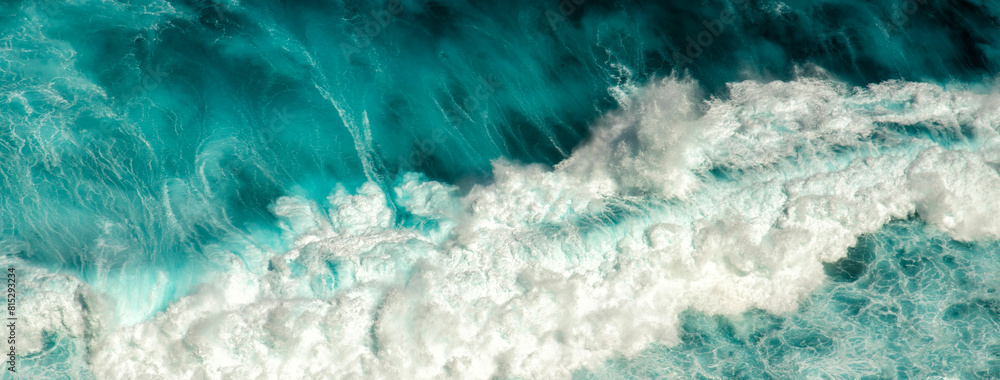 Banner Turquoise ocean sea water white wave pattern splashing deep blue sea. Banner Tropical sea beach Seascape dark background wave splash on rock. Summer Ocean Surface big wave with copy space Banner Turquoise ocean sea water white wave pattern splashing deep blue sea. Banner Tropical sea beach Seascape dark background wave splash on rock. Summer Ocean Surface big wave with copy space