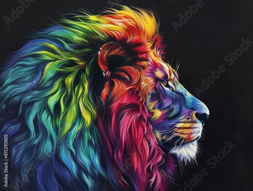 Male lion with rainbow-coloured hair