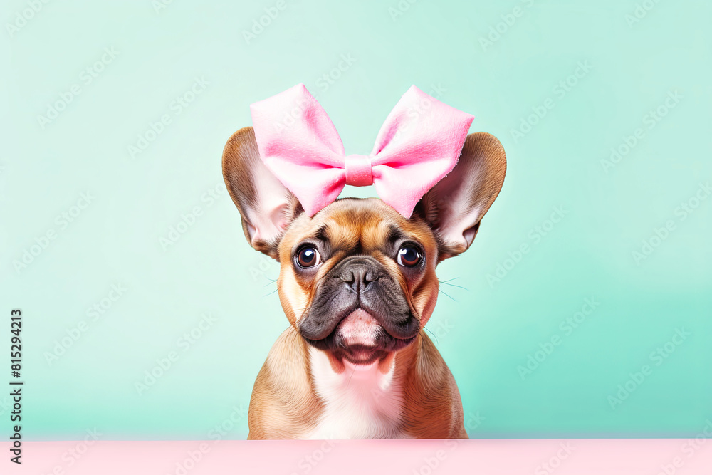 Small Dog Wearing Bunny Ears and Pink Bow Tie