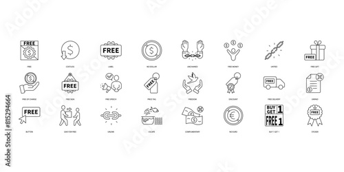 Free icons set. Set of editable stroke icons.Set of Free